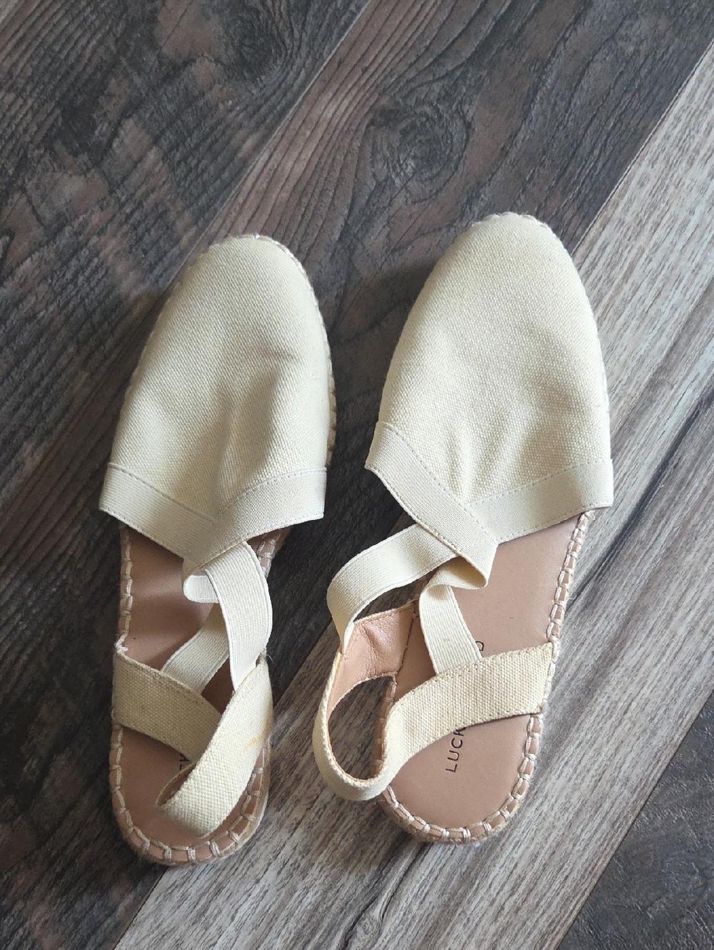 Lucky Brand Cream Canvas Espadrille Slingback Flats with Crisscross Straps